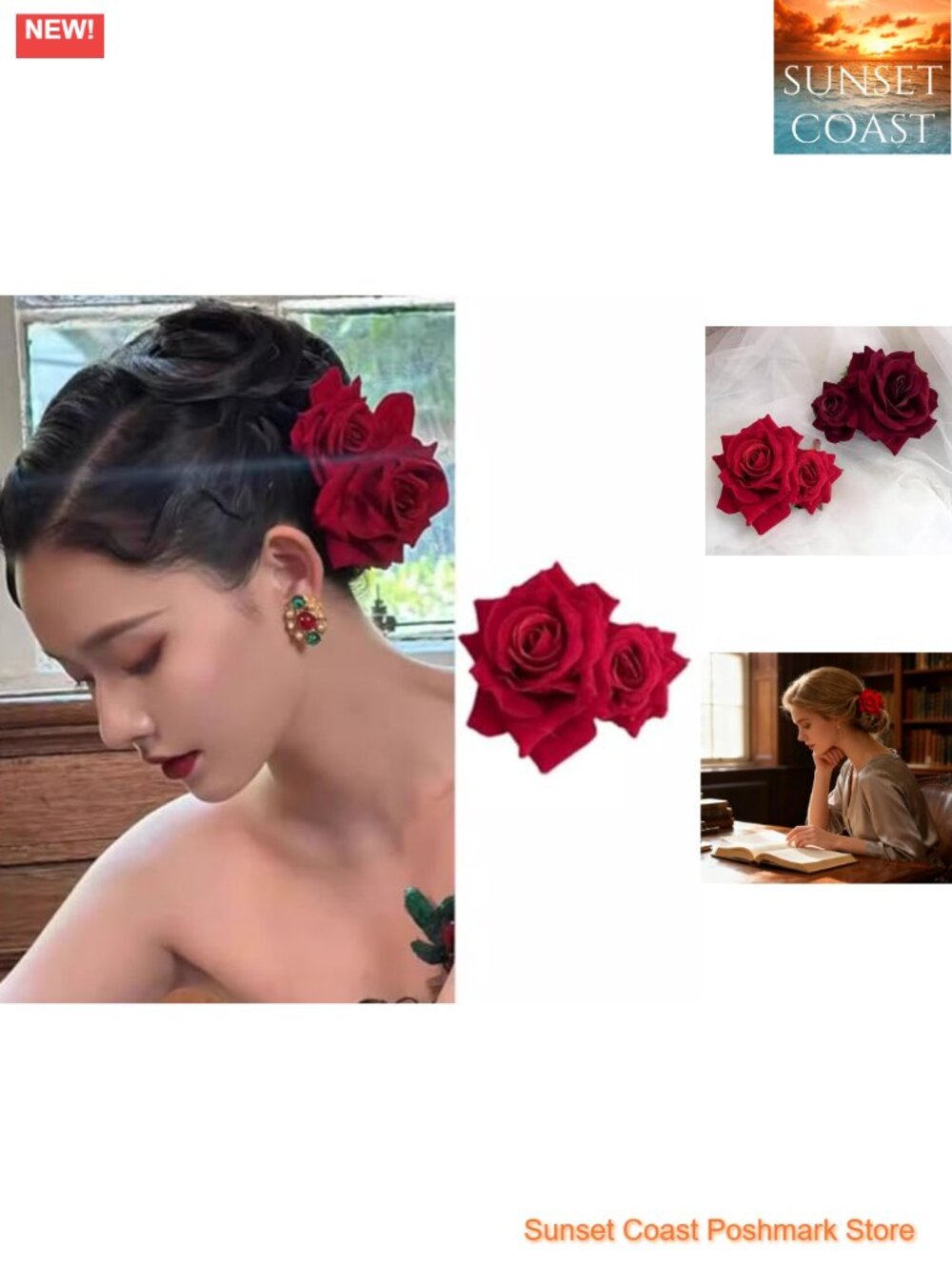 Rose Hair Clip Floral Hairpin 2-in-1 Brooch Pin Wedding Prom Party Accessory